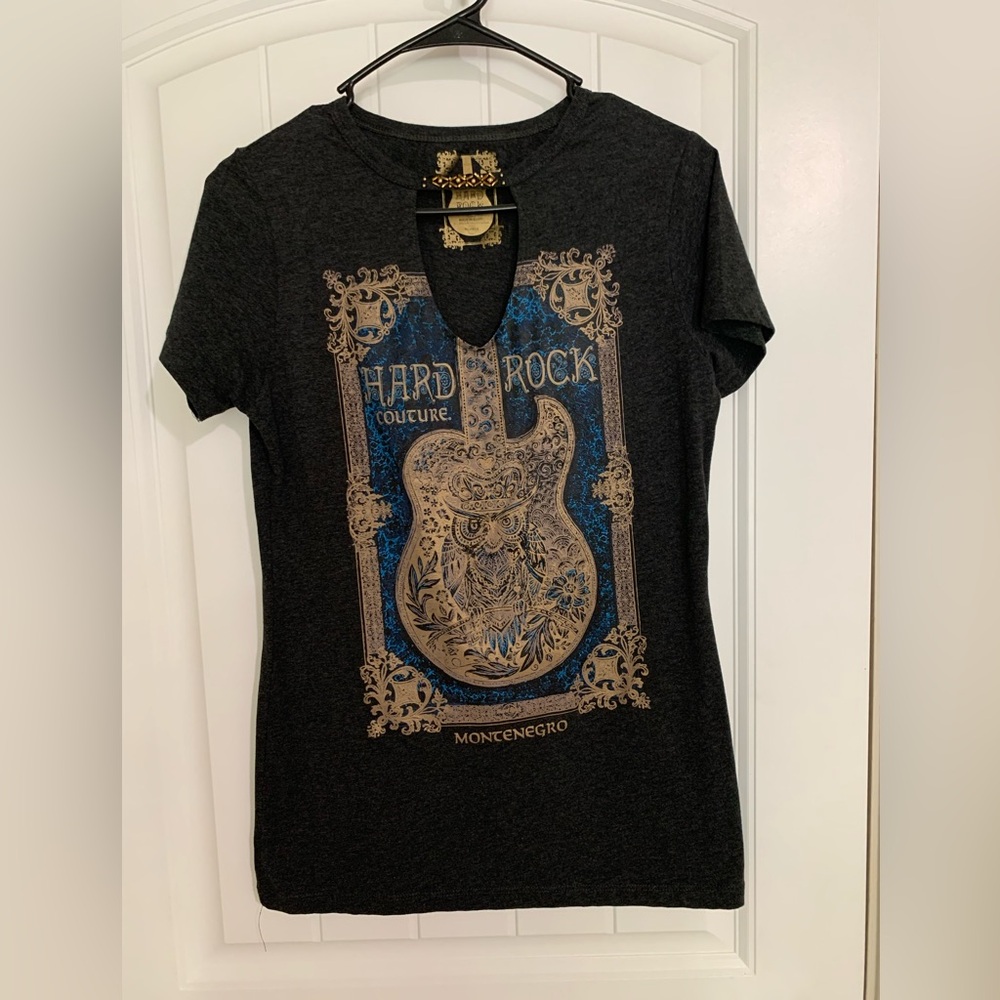 Hard Rock Cafe T Shirt Top Montenegro Embellished  Metallic Medium